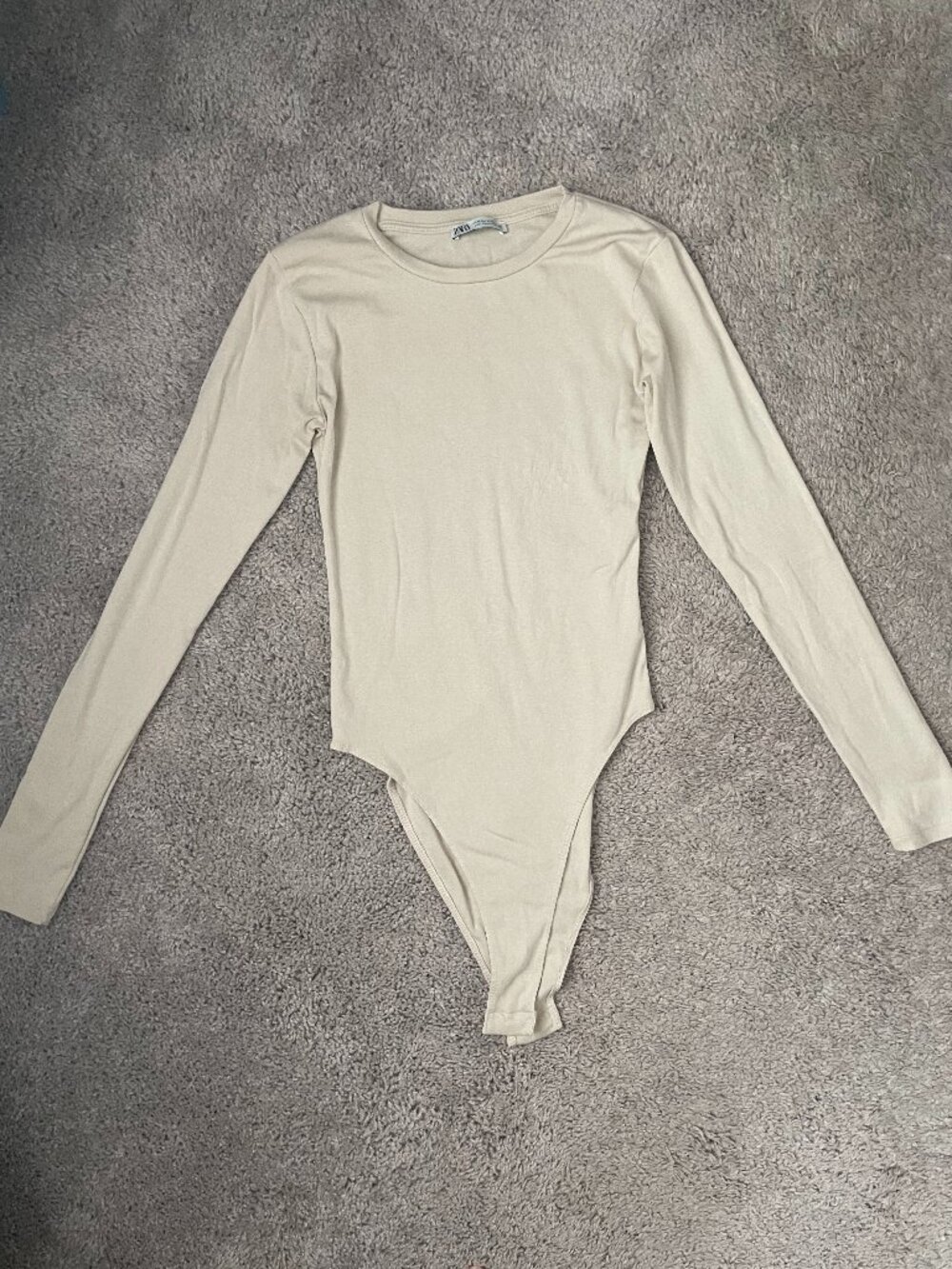 Zara Cream Long-sleeve Ribbed Bodysuit